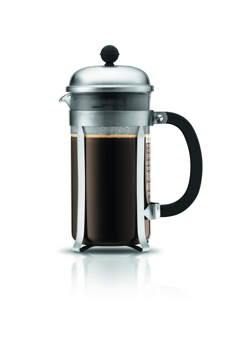 Bodum 34oz Chambord French Press Coffee Maker HighHeat Borosilicate Glass Brushed Stainless Steel Made in Portugal