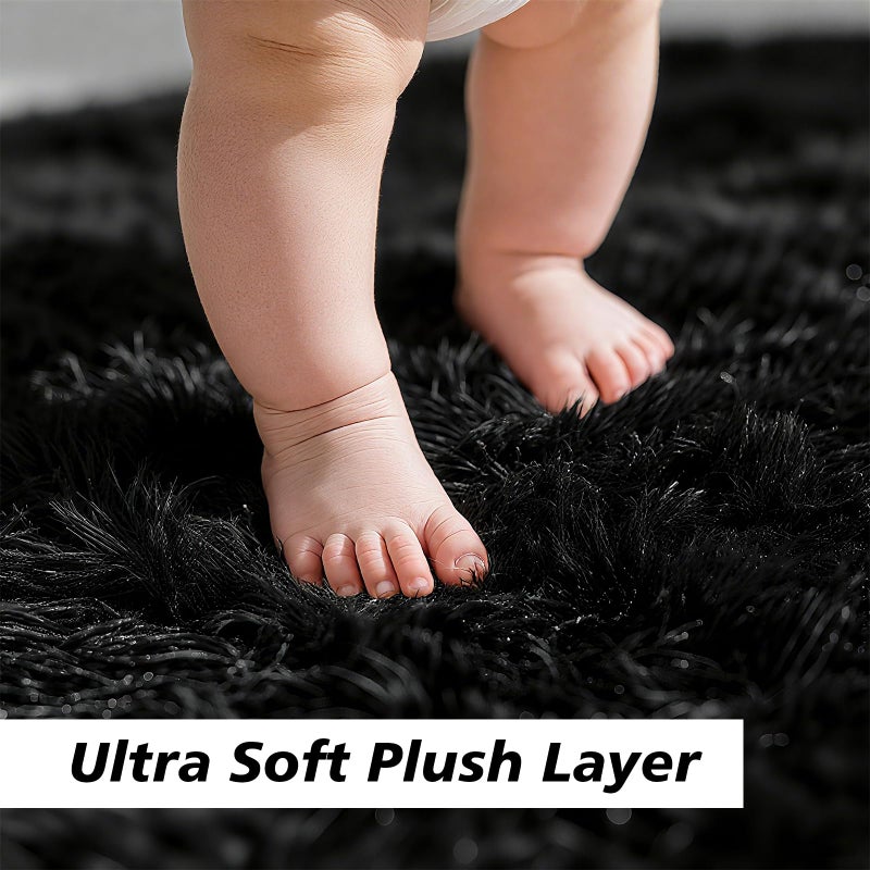 yulidayang Shag Area Rug for Bedroom 5x8,Black Fluffy Area Rugs for Living Room,Soft Fuzzy Rug Non-Shedding Indoor Plush Carpet for Kids Bedroom Nursery Dorm Home Decor - Image 2