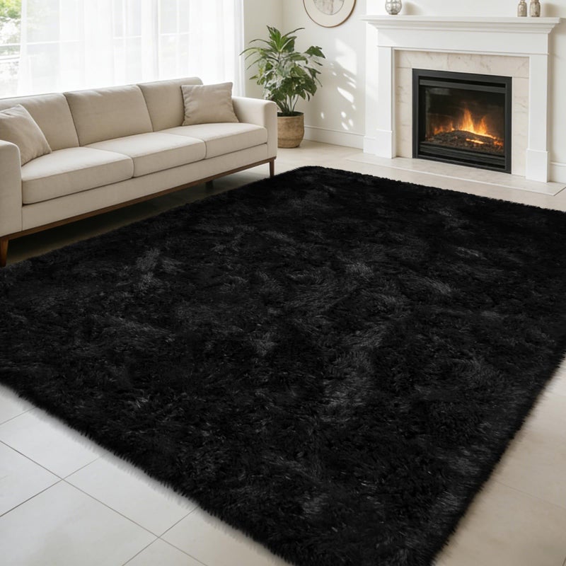 yulidayang Shag Area Rug for Bedroom 5x8,Black Fluffy Area Rugs for Living Room,Soft Fuzzy Rug Non-Shedding Indoor Plush Carpet for Kids Bedroom Nursery Dorm Home Decor - Image 1