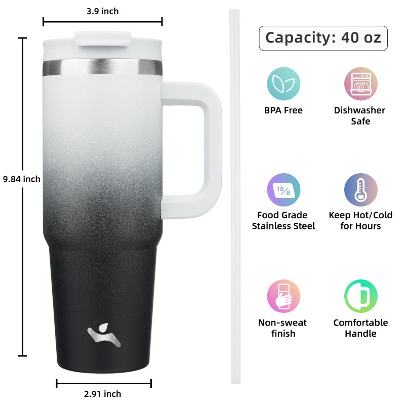 Konokyo 40 oz Tumbler with Handle and 2 Straws,2 in 1 Lid Insulated Water Bottle Stainless Steel Travel Coffee Mug,Day Night - Image 4