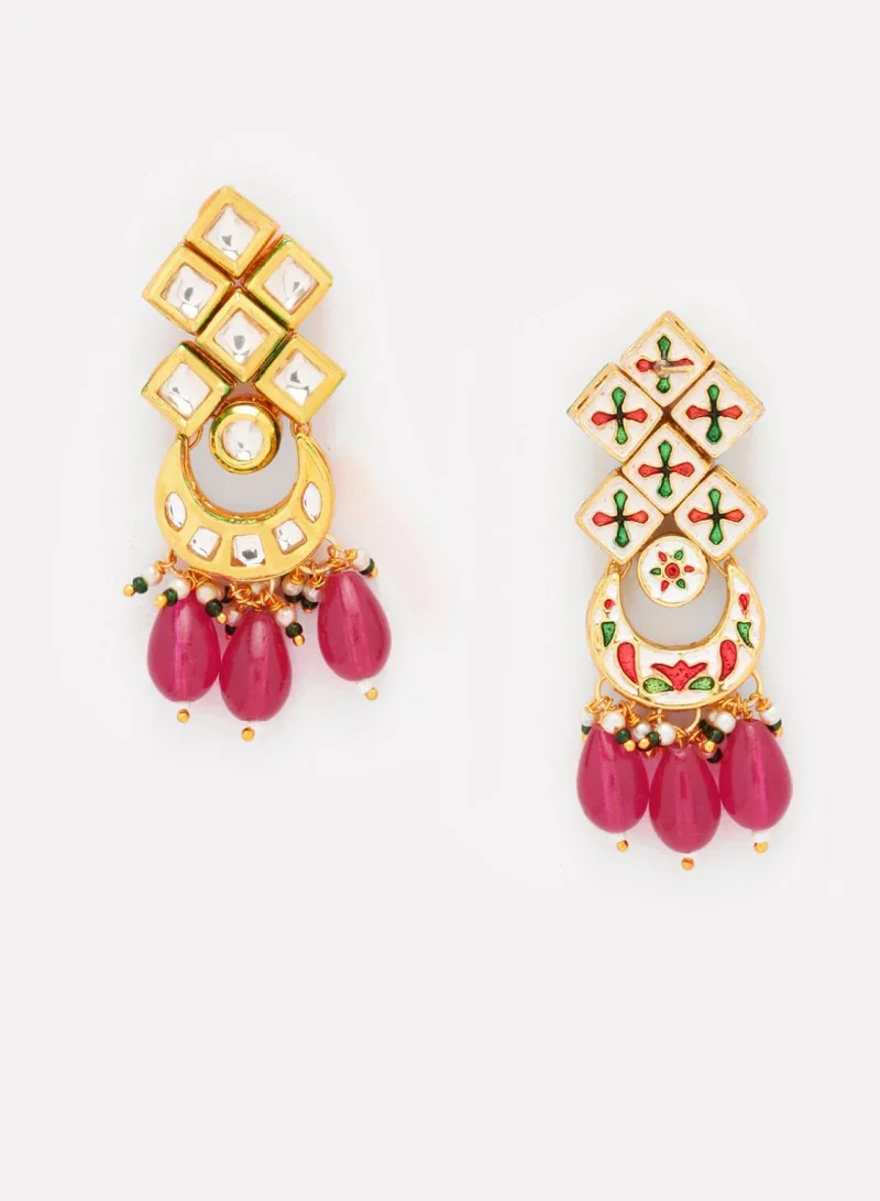 Priyaasi Kundan Stone Studded Beaded Blooming Floral Chandbalis