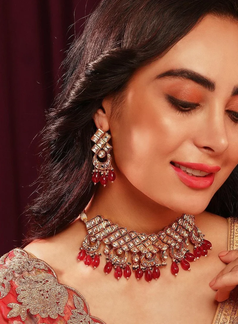 Priyaasi Kundan Stone Studded Beaded Blooming Floral Chandbalis