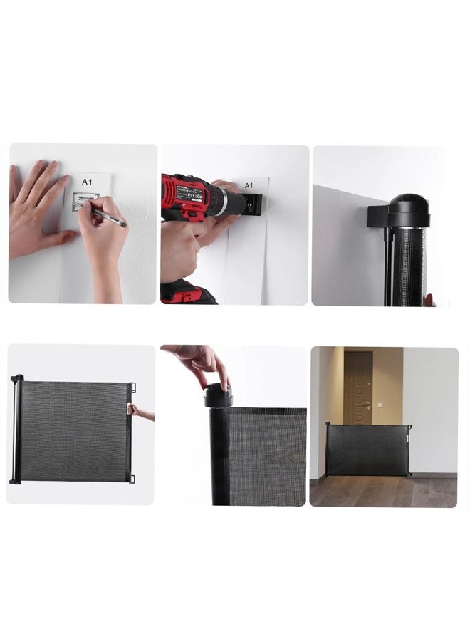 Retractable And Adjustable Mesh Safety Gate To Protect Children For The Door Or Stairs, Size  W 140 X H 92 CM