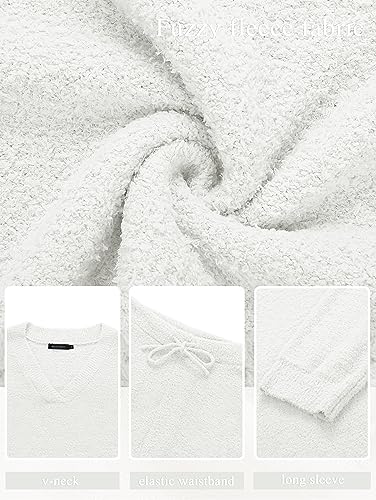 MEROKEETY Women's Lounge Sets 2025 Fall Fashion 2 Piece Outfits Sweater Pajama Set Fuzzy Loungewear Matching Winter Clothes,White,XL - Image 5