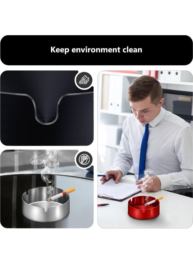 2PCS Ashtray, Stainless Steel Ash Tray for Indoor or Outdoor Use, Unbreakable Tabletop Ash Holder for Home Outside Office Patio Balcony (Black, 10MM) - Image 2