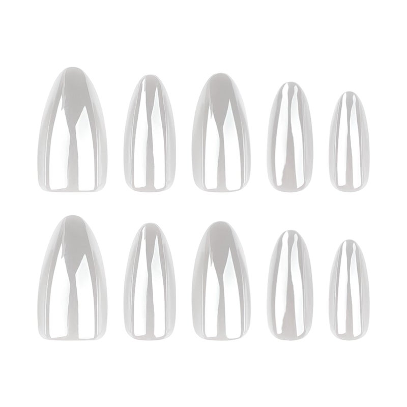 CTTHNBD Medium Press on Nails Almond - Chrome White Fake Nails - Solid Color Full Cover Stick on False Nail - for Women 24 Pcs - Image 5