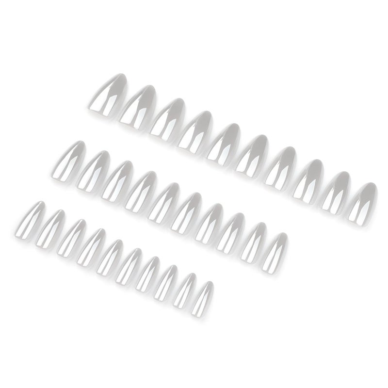 CTTHNBD Medium Press on Nails Almond - Chrome White Fake Nails - Solid Color Full Cover Stick on False Nail - for Women 24 Pcs - Image 3