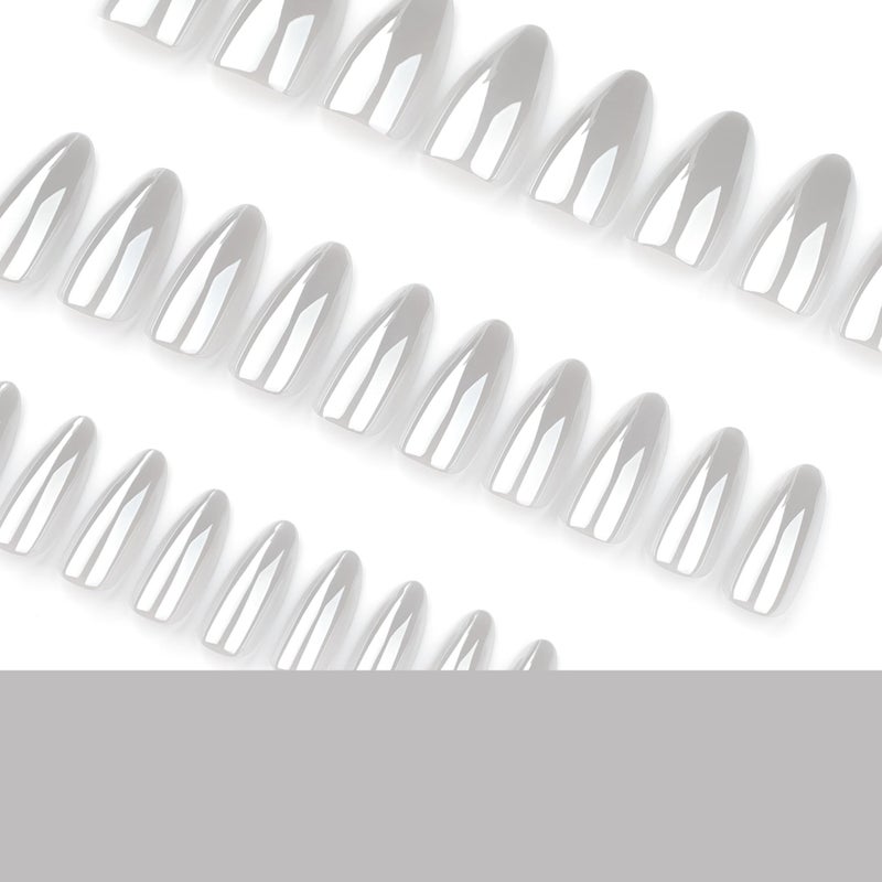 CTTHNBD Medium Press on Nails Almond - Chrome White Fake Nails - Solid Color Full Cover Stick on False Nail - for Women 24 Pcs - Image 4