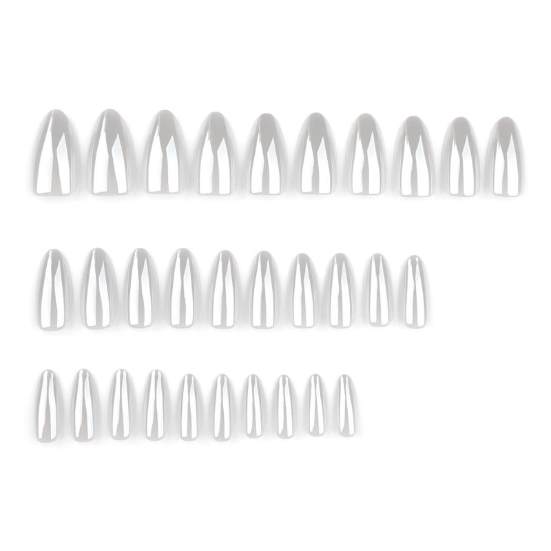 CTTHNBD Medium Press on Nails Almond - Chrome White Fake Nails - Solid Color Full Cover Stick on False Nail - for Women 24 Pcs - Image 2