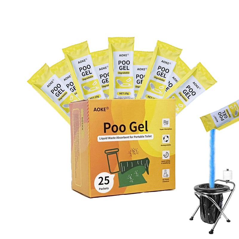 AOKE Portable Toilet Absorbent Gel Powder - 25 Pack Poo Deodorizing Treatment for Outdoor Camping and Hiking - Image 1