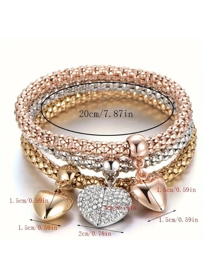 Goolsky [Golden Tree of Life Bracelet] 3pcs Golden/Silvery/Rose Golden Tree of Life Heart Corn Chain Elastic Combination Set Bracelet - Image 2
