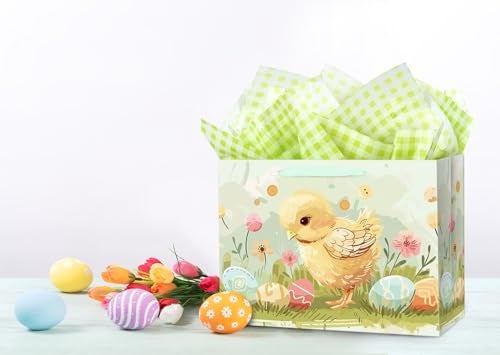 Linelglobal Large Easter Gift Bag with Tissue Paper 15.6" Egg Chick Design 1 Pack - Image 4