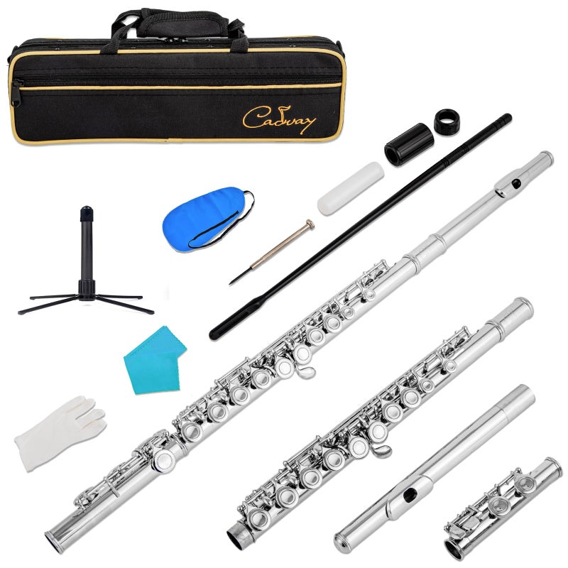 Cadway New C Flutes Closed Hole 16 Keys Flute for Beginner Flute Instrument with Cleaning Kit, Stand, , Gloves, Tuning Rod,Carrying Case, Nickel (Nickel) - Image 1