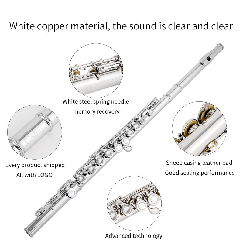 Cadway New C Flutes Closed Hole 16 Keys Flute for Beginner Flute Instrument with Cleaning Kit, Stand, , Gloves, Tuning Rod,Carrying Case, Nickel (Nickel) - Image 3