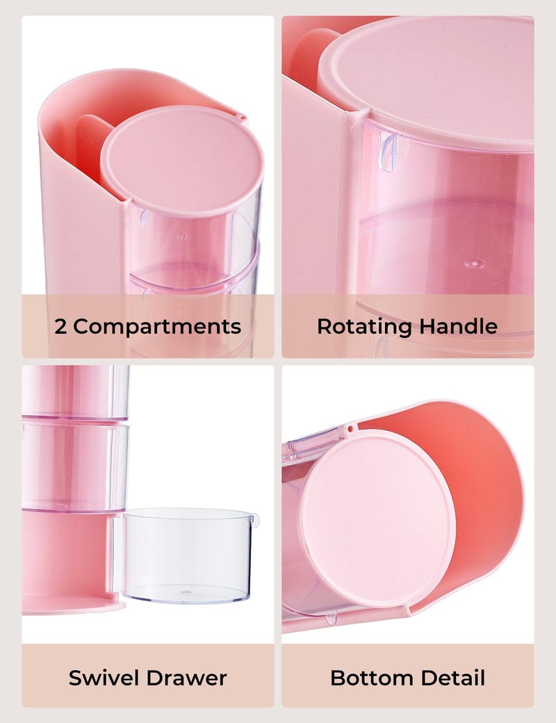UFORU Hair Accessories Organizer with Hair Brush Holder, 3 Drawer Rotatable Hair Tie Organizer for Makeup Brushes, Hair Clips, Earrings, Necklaces, Bracelets and Hair Accessories, Pink, 3-Layer - Image 5