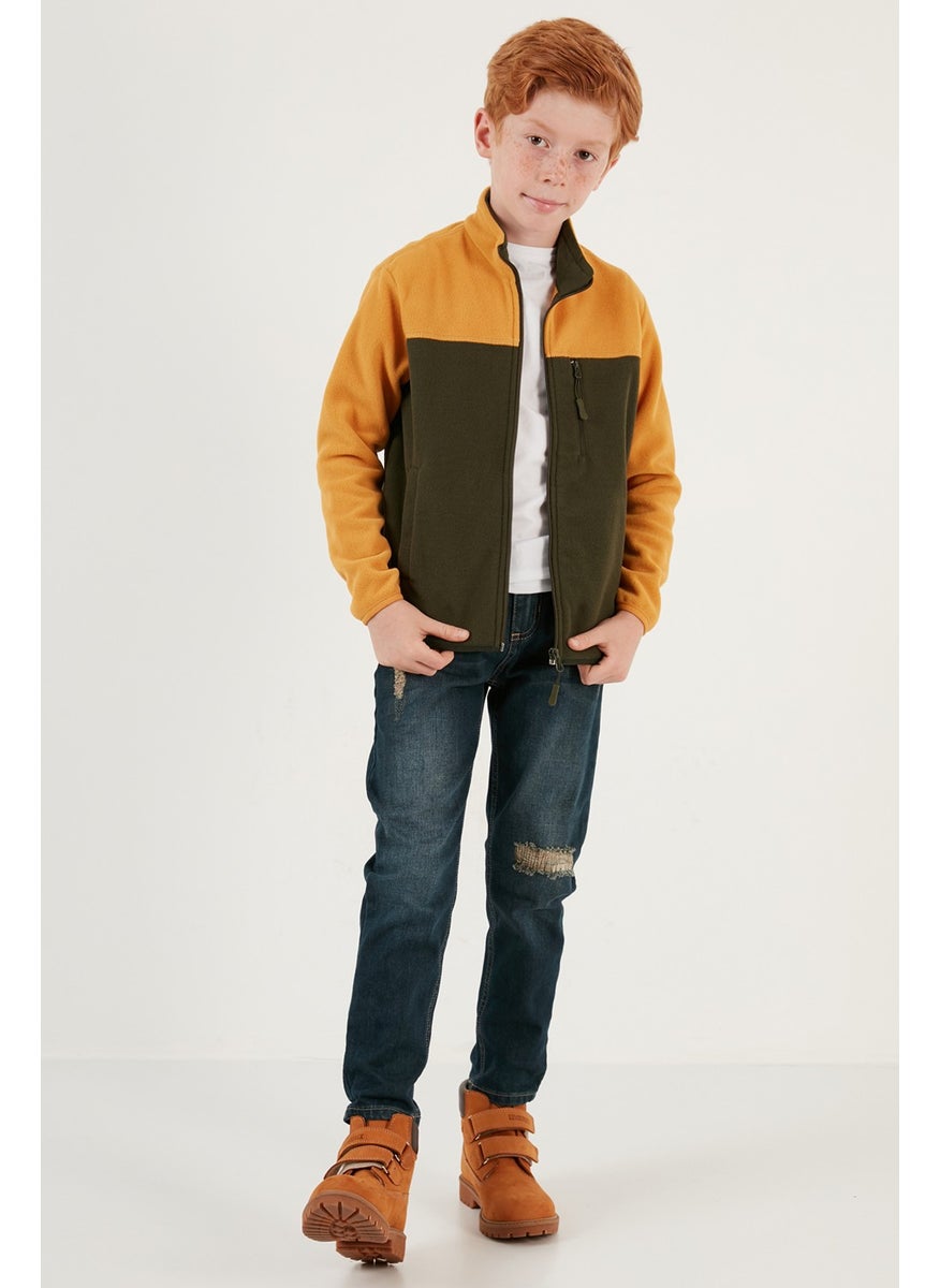 Lela - Soft Textured Zippered Color Block Stand Collar Pocket Fleece Unisex Children's Fleece 5905001 - Image 1