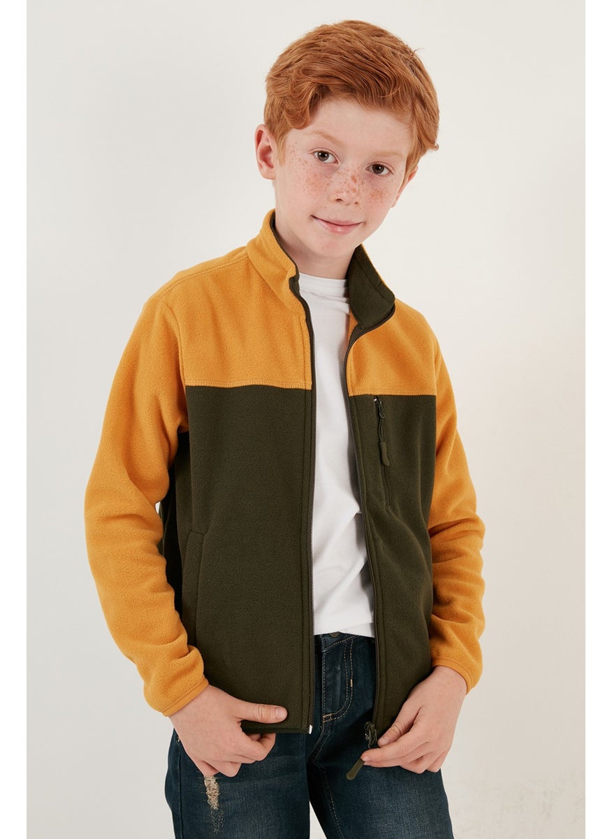 Lela - Soft Textured Zippered Color Block Stand Collar Pocket Fleece Unisex Children's Fleece 5905001 - Image 1
