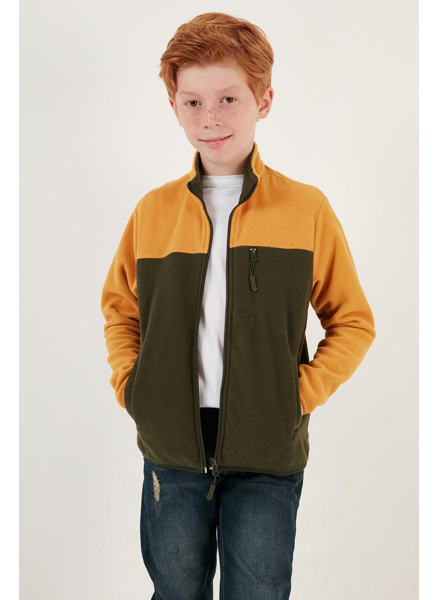 Lela - Soft Textured Zippered Color Block Stand Collar Pocket Fleece Unisex Children's Fleece 5905001 - Image 1