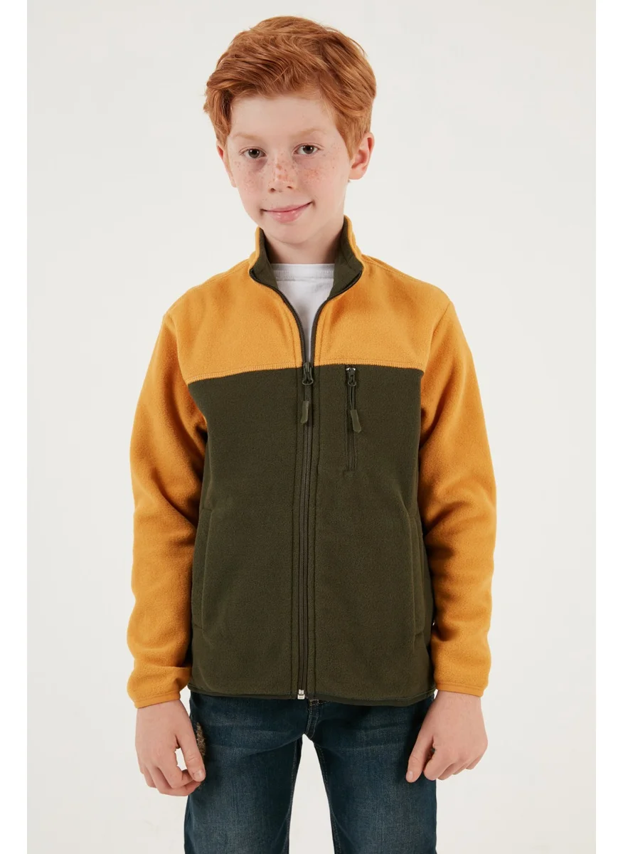 Lela Soft Textured Zippered Color Block Stand Collar Pocket Fleece Unisex Children's Fleece 5905001