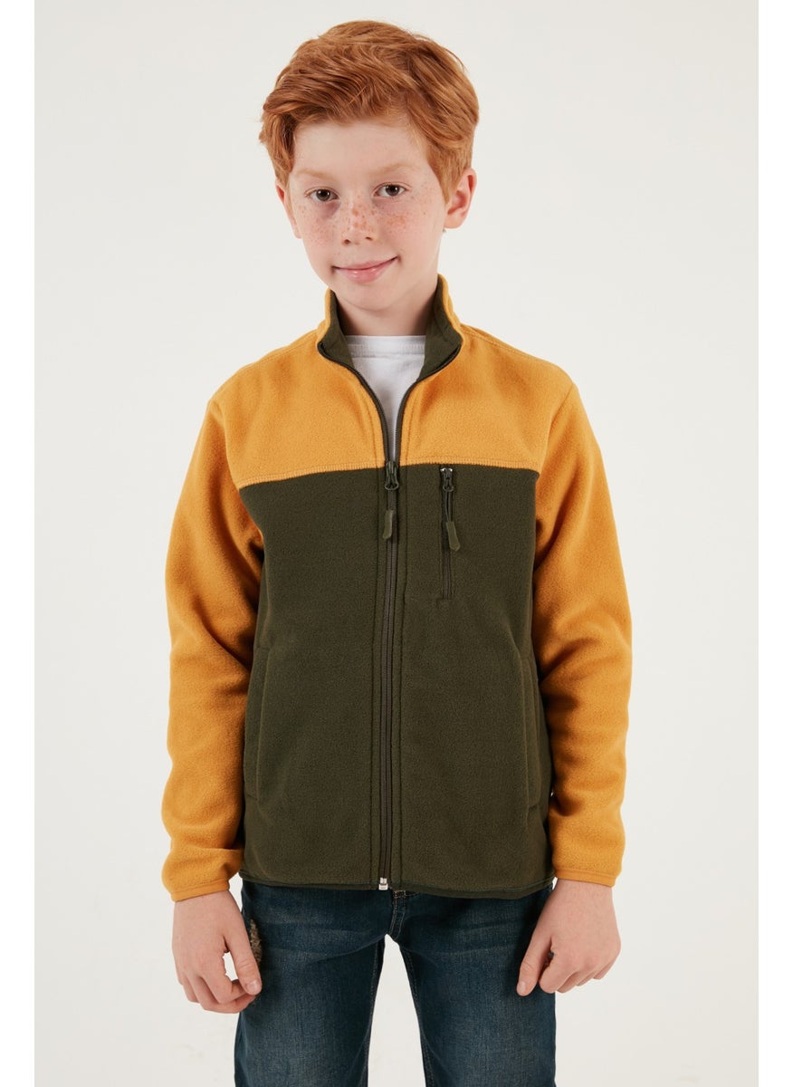 Lela - Soft Textured Zippered Color Block Stand Collar Pocket Fleece Unisex Children's Fleece 5905001 - Image 1