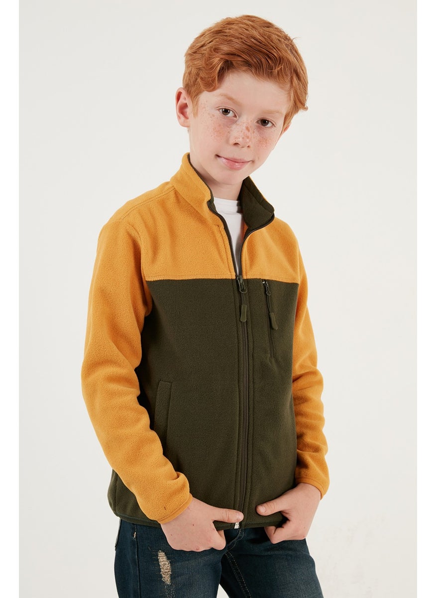 Lela - Soft Textured Zippered Color Block Stand Collar Pocket Fleece Unisex Children's Fleece 5905001 - Image 1