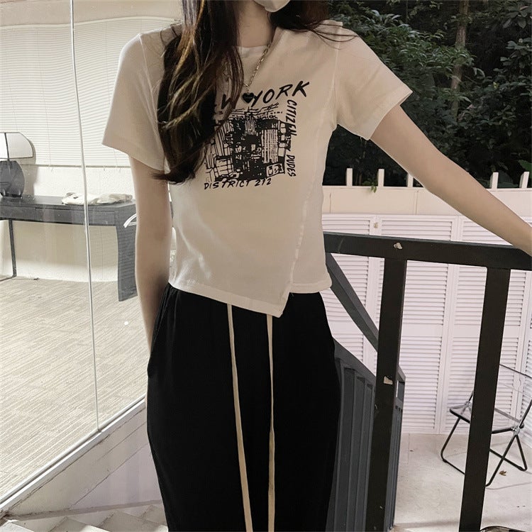 Hot Girl Style Design Short T-Shirt Summer 2025 New Asymmetrical Chic Niche Ins Short-Sleeved Top Women's Trend - Image 1