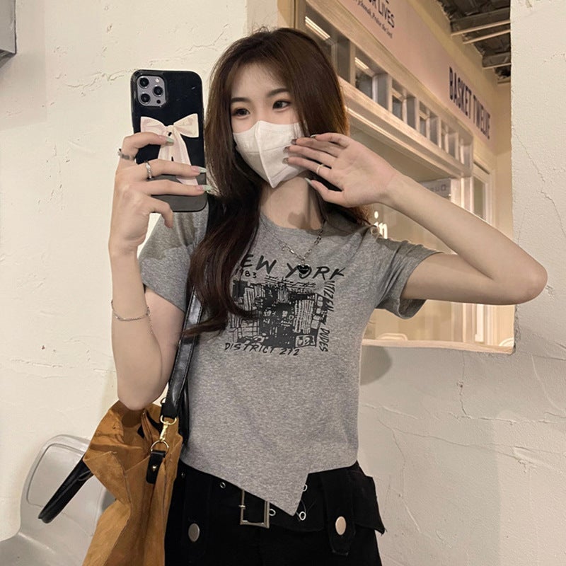 Hot Girl Style Design Short T-Shirt Summer 2025 New Asymmetrical Chic Niche Ins Short-Sleeved Top Women's Trend - Image 3