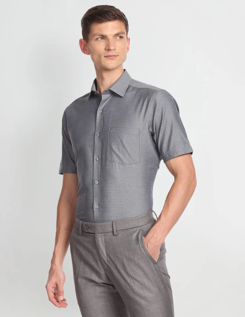 Arrow Black Heathered Cotton Formal Shirt for Men | Best Price UAE