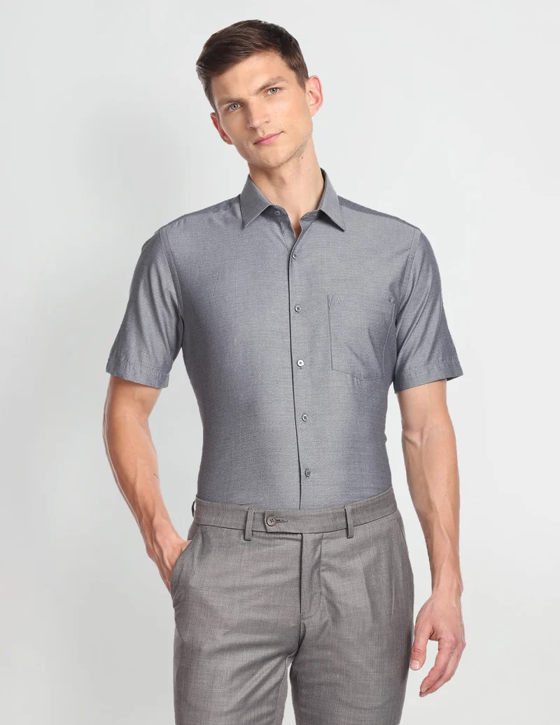 Arrow Black Heathered Cotton Formal Shirt for Men | Best Price UAE