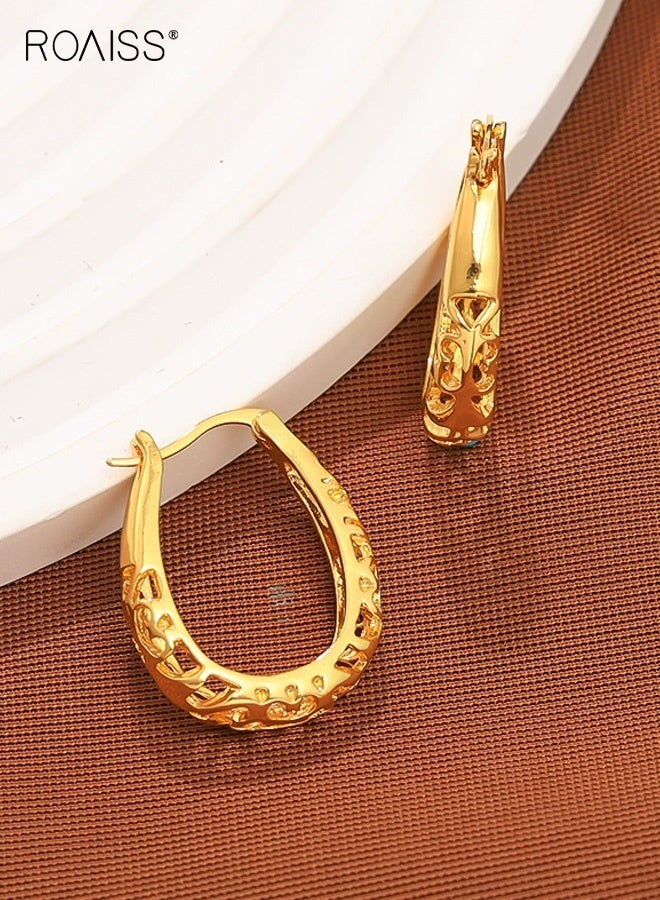 أقراط دائرية ذهبية مزخرفة للنساء، أقراط دائرية سميكة مطلية بالذهب، أقراط دائرية بوهو عتيقة مزخرفة، أقراط دائرية بيضاوية مجوفة للسيدات