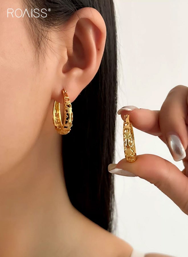 أقراط دائرية ذهبية مزخرفة للنساء، أقراط دائرية سميكة مطلية بالذهب، أقراط دائرية بوهو عتيقة مزخرفة، أقراط دائرية بيضاوية مجوفة للسيدات