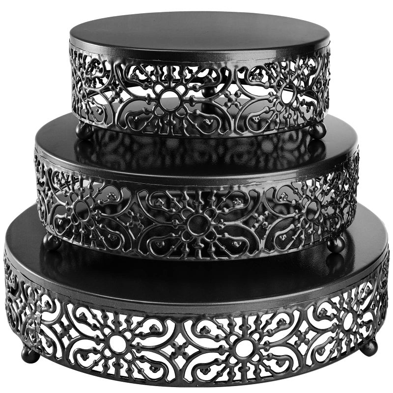 Hedume Set of 3 Metal Cake Stand Black Round Cake Stand 8 10 12 Dessert Cupcake Pastry Candy Display Plate for Wedding Event Birthday Party