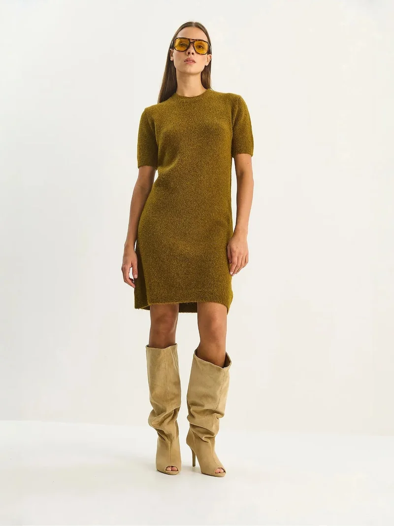 Bianco Lucci LUCCI Knit Midi Dress with Crew Neck