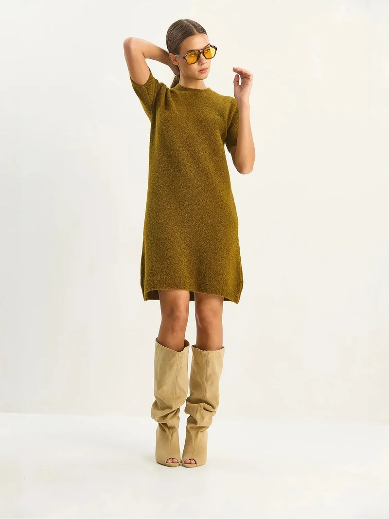 Bianco Lucci LUCCI Knit Midi Dress with Crew Neck