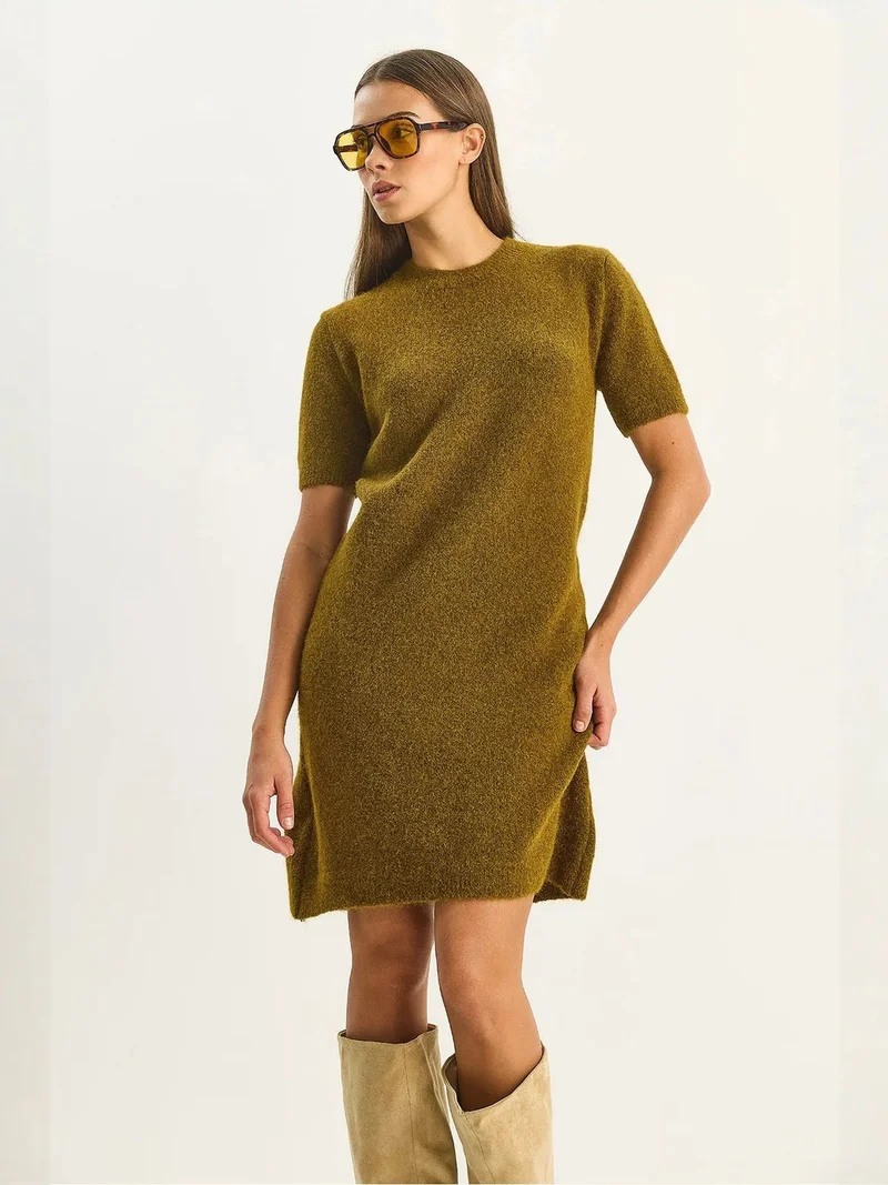 Bianco Lucci LUCCI Knit Midi Dress with Crew Neck