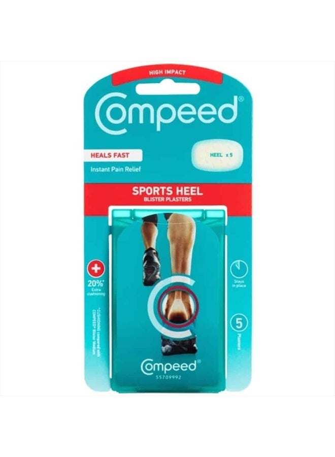 Compeed Sports Heel Blister Plasters, 5 Hydrocolloid Plasters, Foot Treatment, Heal Fast, 20% Extra Cushioning*, Dimensions: 4.2 x 6.8 cm - Image 1