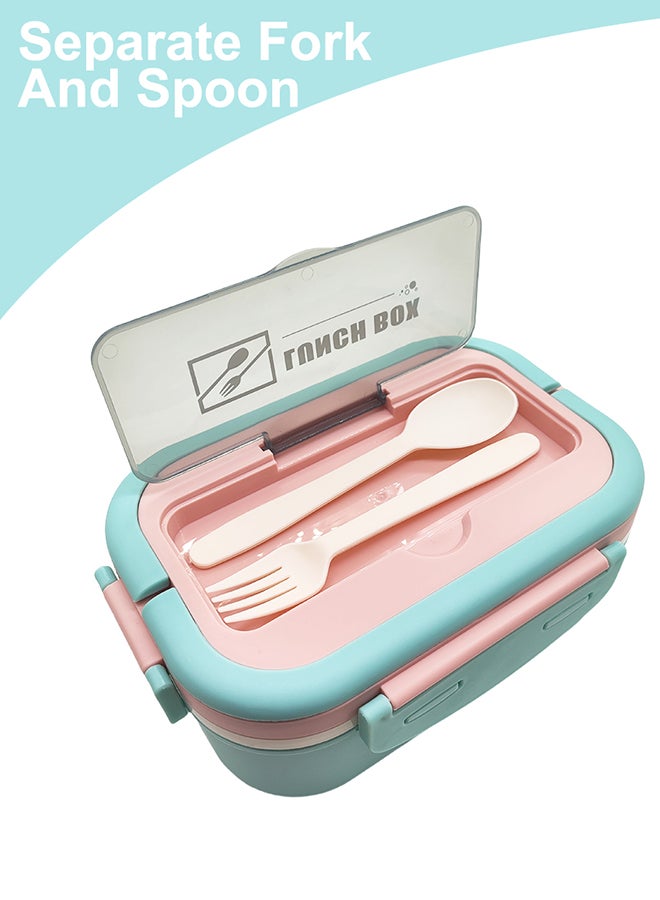 Noon East Lunch Box, 1650ml, Portable, Leak Proof wity Clips Lock, Handle and Cutlery Set -Turquoize and Baby Pink  - Image 3