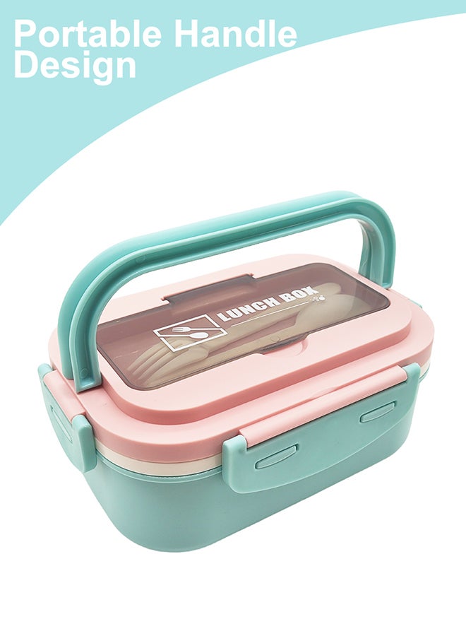Noon East Lunch Box, 1650ml, Portable, Leak Proof wity Clips Lock, Handle and Cutlery Set -Turquoize and Baby Pink  - Image 4