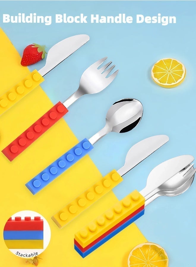 LUMOZ 3 Pieces Toddler Cutlery Set, Stainless Steel And Silicon Utensil Spoon, Fork And Knife Set, Flatware Cutlery Set For Kids - Image 3