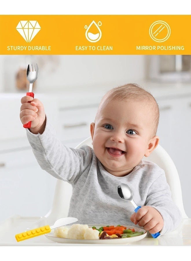 LUMOZ 3 Pieces Toddler Cutlery Set, Stainless Steel And Silicon Utensil Spoon, Fork And Knife Set, Flatware Cutlery Set For Kids - Image 4
