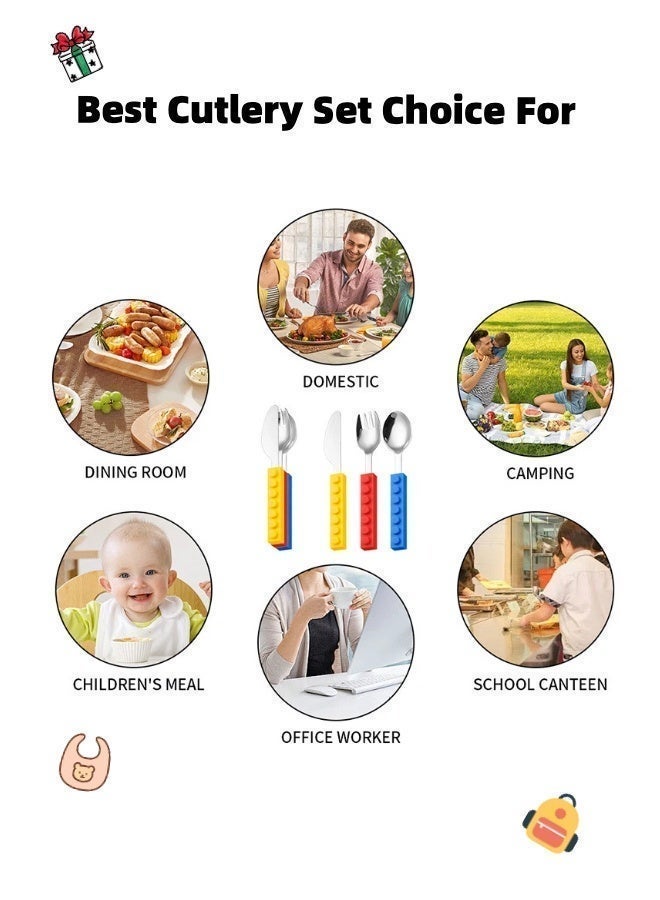 LUMOZ 3 Pieces Toddler Cutlery Set, Stainless Steel And Silicon Utensil Spoon, Fork And Knife Set, Flatware Cutlery Set For Kids - Image 5