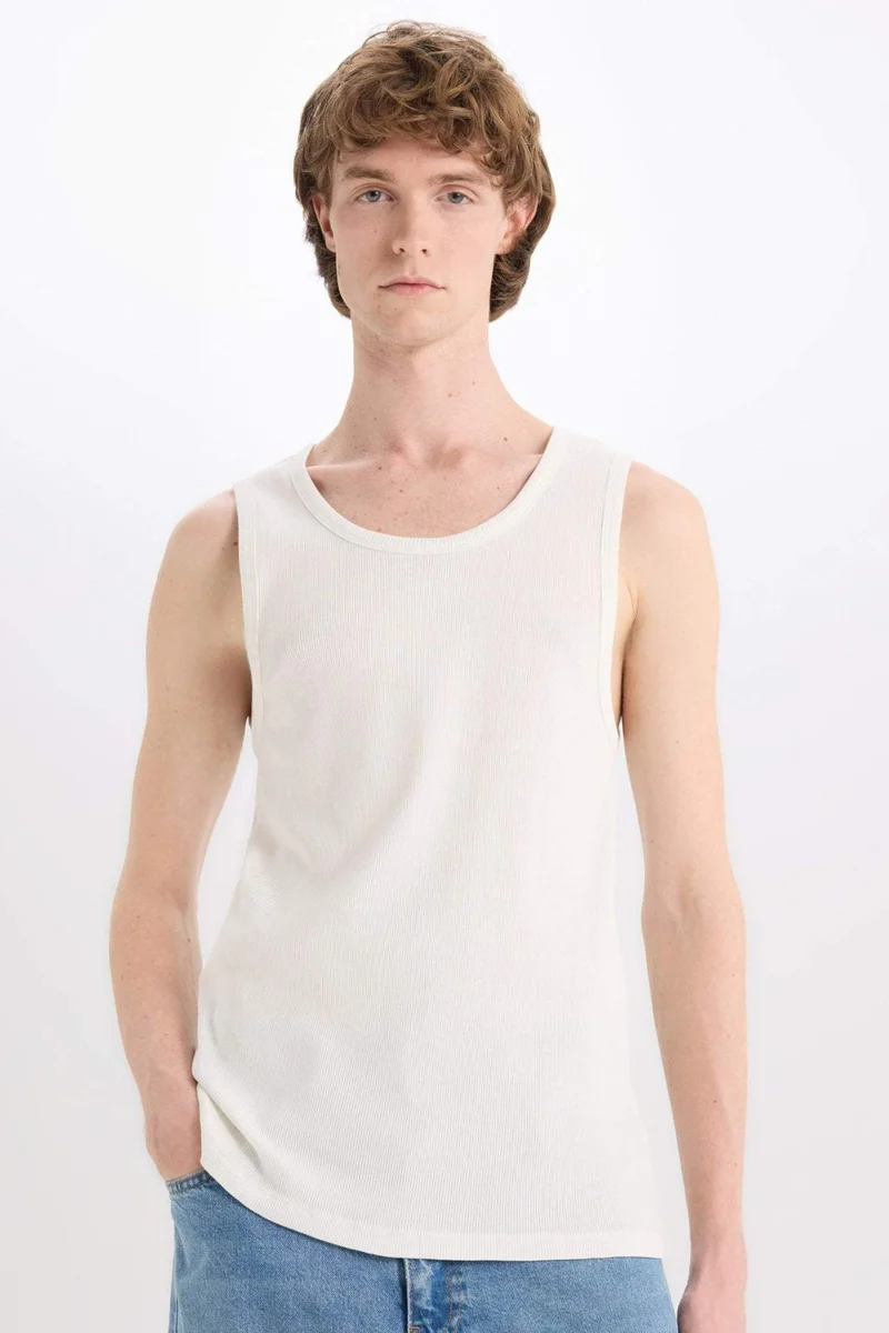 DeFacto Slim Fit Ribana Crew Neck Tank Top