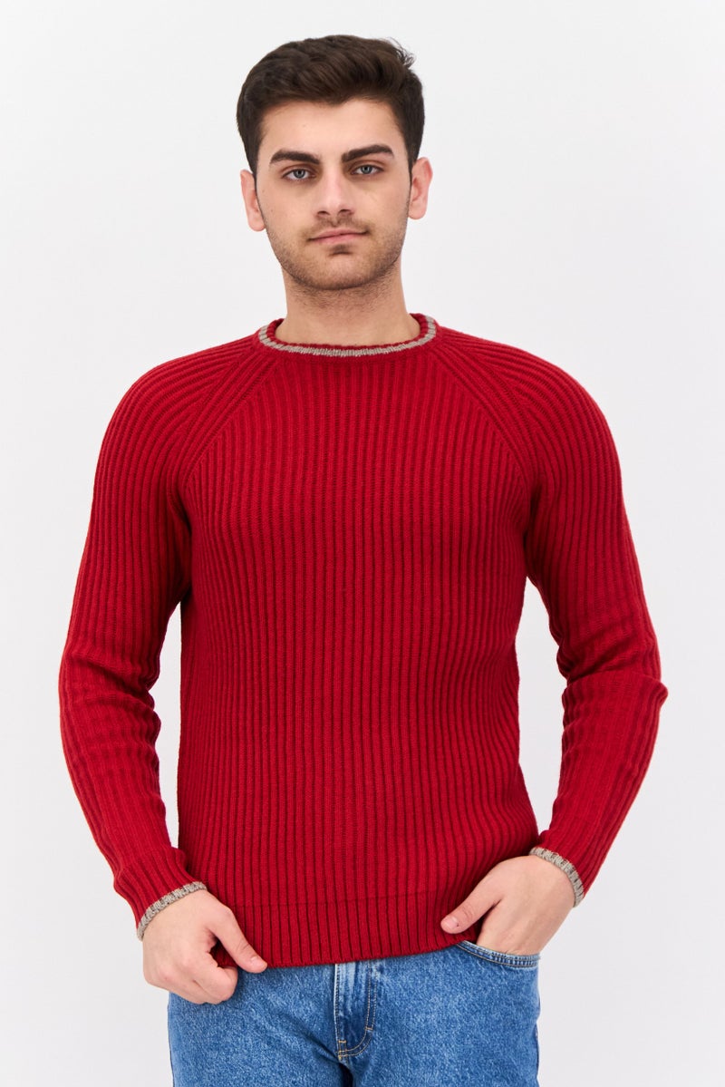 Sorbino Men Crew Neck Knitted Sweater, Red - Image 1