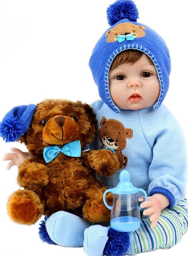 Aori Reborn Baby Dolls Boy 22 Inch Realistic Lifelike Newborn Baby Doll with Teddy Toy and Doll Accessories for Children 3+ - Image 4