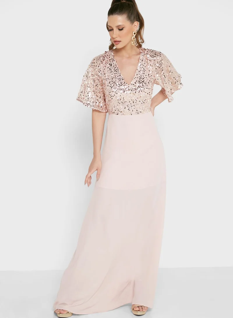 brown elegant dress Cara | Brown Matte Satin High-Neck Maxi Dress