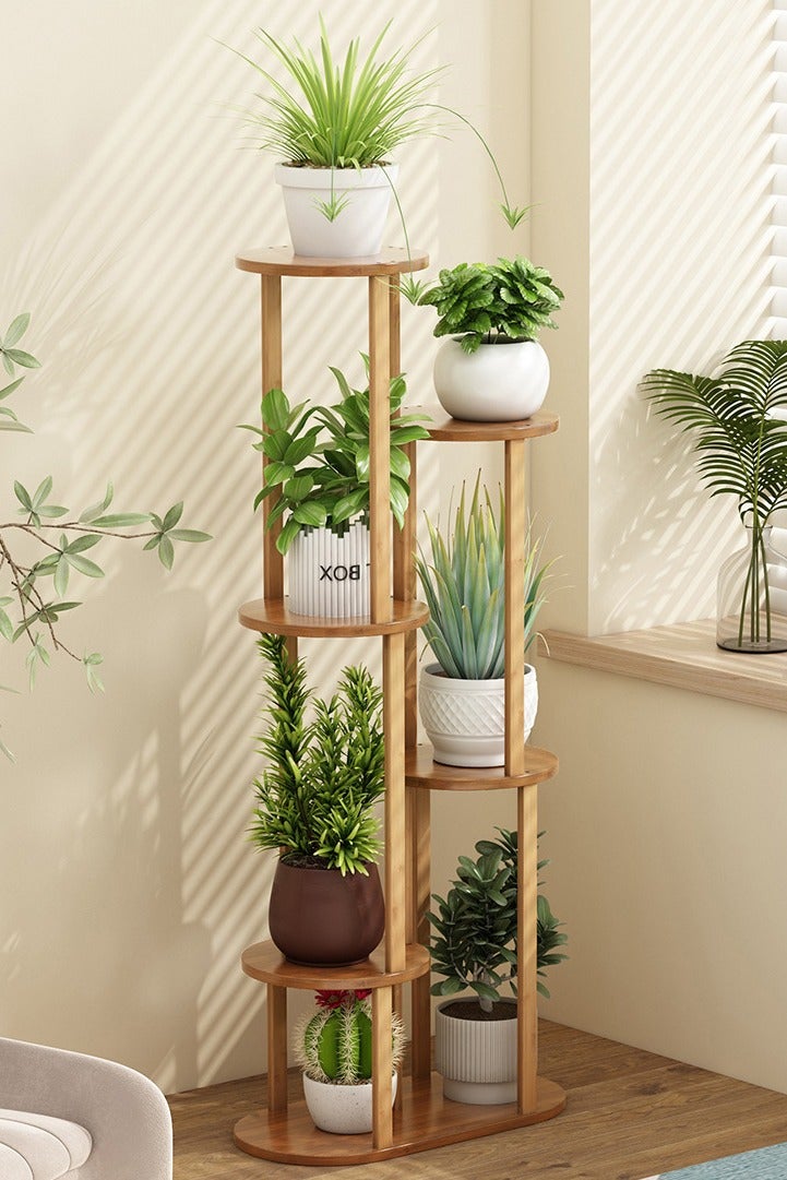 WALALLA 6 Tier Floor-Standing Plant Stand Bamboo Bonsai Display Storage Shelf for Balcony Living Room Garden Patio Offic Display Pot Shelf Holder - Image 1