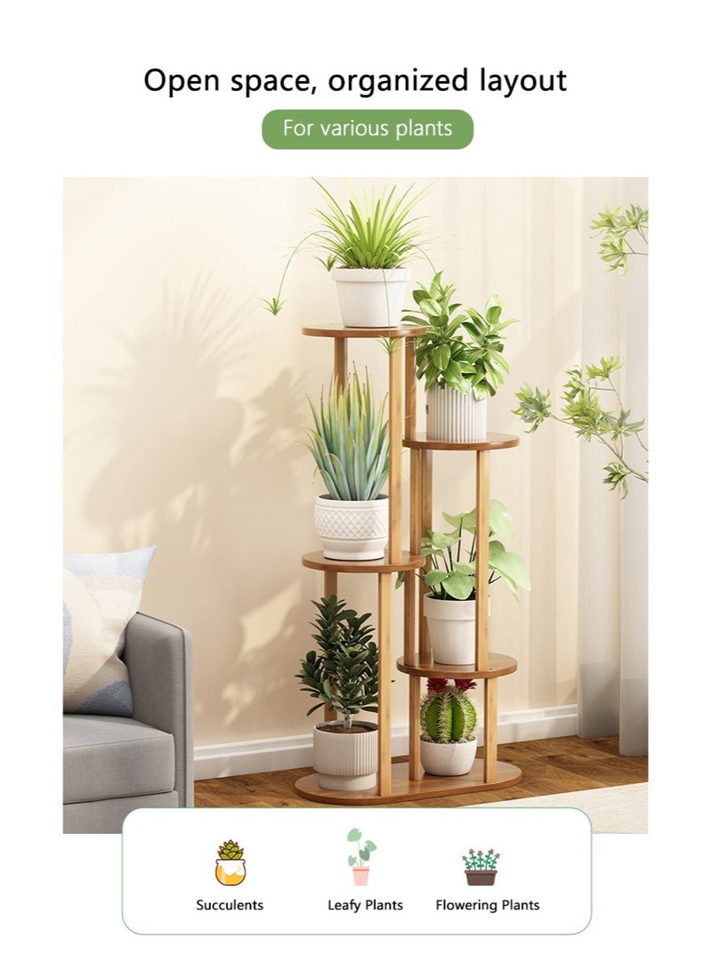 WALALLA 6 Tier Floor-Standing Plant Stand Bamboo Bonsai Display Storage Shelf for Balcony Living Room Garden Patio Offic Display Pot Shelf Holder - Image 5