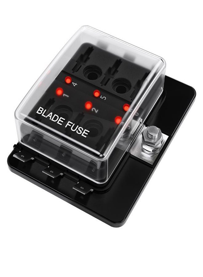 6-Way Blade Fuse Box Holder With Led Warning Indicator Black/Transparent  - Image 1