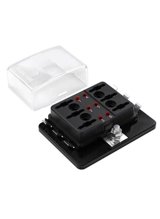 6-Way Blade Fuse Box Holder With Led Warning Indicator Black/Transparent  - Image 2