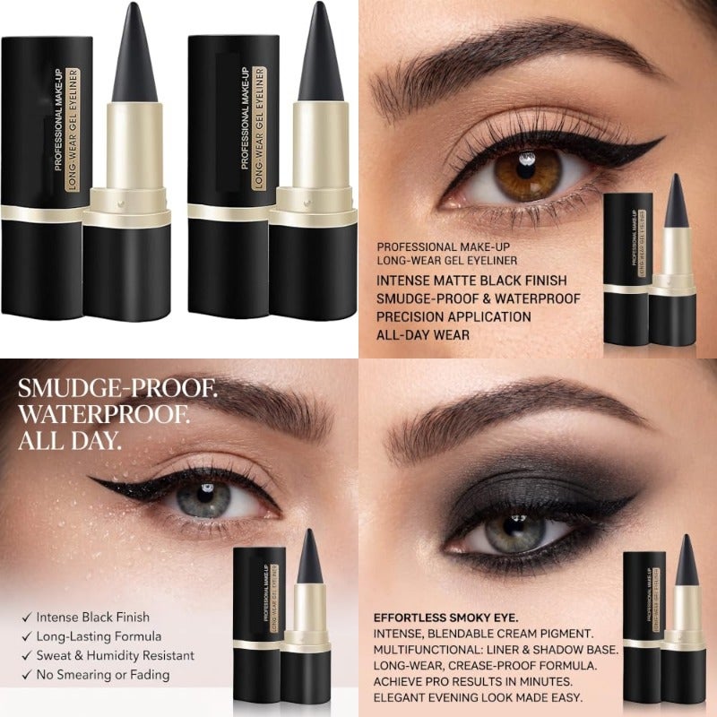 Cream Eyeliner Makeup Set Smudgeproof Long Lasting Eye Liner Pencil and Eyeshadow Face Paint Crayon Sticks Blendable Smoky Cosmetic Kit for Daily Party Wedding Black 2 Count - Image 1